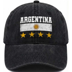 Argentina Champions 2026 4th Star Washed Cotton Baseball Cap Vintage Sol De May and Stripes TS11 Print Your Wear