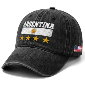 Argentina Champions 2026 4th Star Washed Cotton Baseball Cap Vintage Sol De May and Stripes TS11 Print Your Wear
