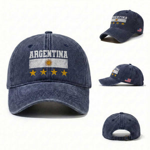 Argentina Champions 2026 4th Star Washed Cotton Baseball Cap Vintage Sol De May and Stripes TS11 Washed Cap Universal Fit Navy Print Your Wear