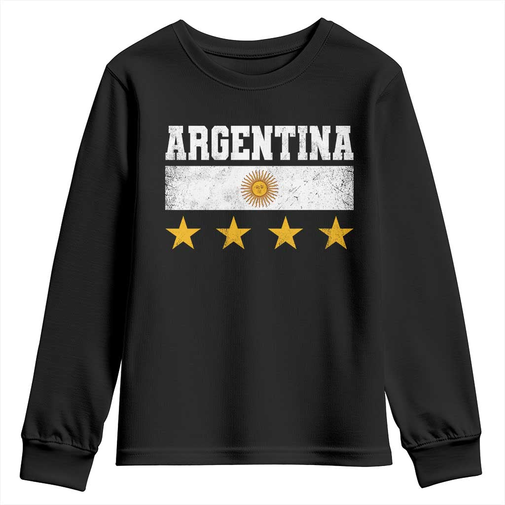 Argentina Champions 2026 4th Star Youth Sweatshirt Vintage Sol De May and Stripes TS11 Black Print Your Wear