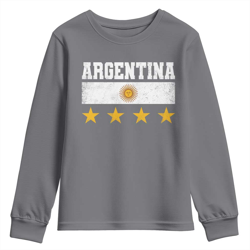 Argentina Champions 2026 4th Star Youth Sweatshirt Vintage Sol De May and Stripes TS11 Charcoal Print Your Wear