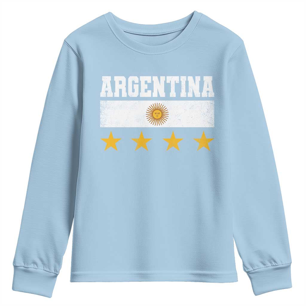 Argentina Champions 2026 4th Star Youth Sweatshirt Vintage Sol De May and Stripes TS11 Light Blue Print Your Wear