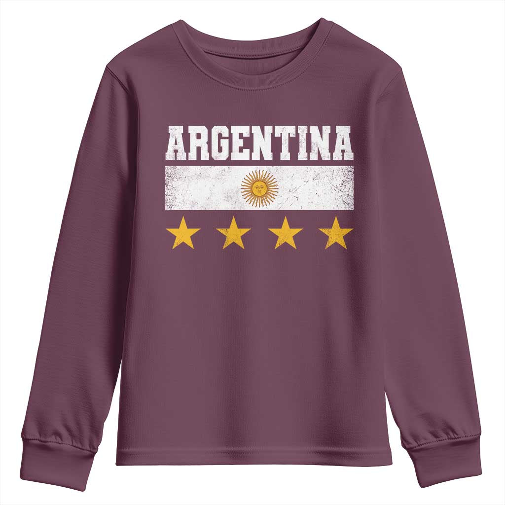 Argentina Champions 2026 4th Star Youth Sweatshirt Vintage Sol De May and Stripes TS11 Maroon Print Your Wear