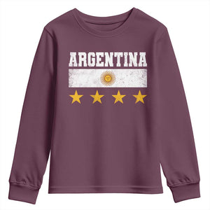 Argentina Champions 2026 4th Star Youth Sweatshirt Vintage Sol De May and Stripes TS11 Maroon Print Your Wear