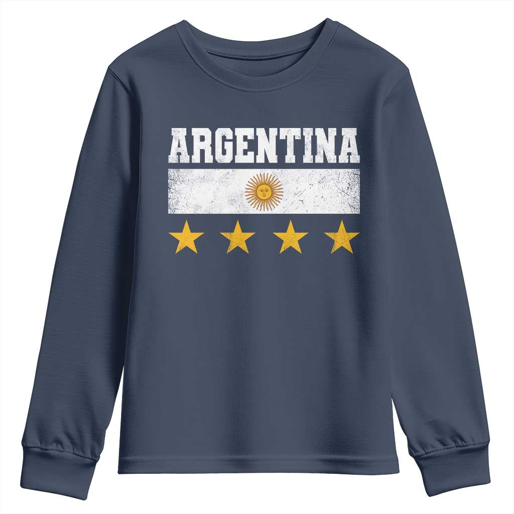 Argentina Champions 2026 4th Star Youth Sweatshirt Vintage Sol De May and Stripes TS11 Navy Print Your Wear