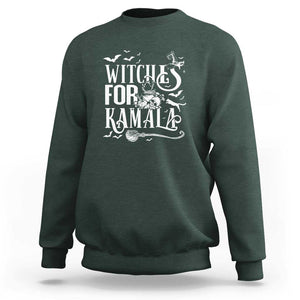 Harris Supporter Sweatshirt Witches For Kamala Mysterious Bat Cat Cauldron Broom TS11 Dark Forest Green Print Your Wear