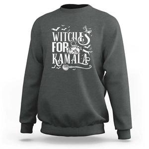 Harris Supporter Sweatshirt Witches For Kamala Mysterious Bat Cat Cauldron Broom TS11 Dark Heather Print Your Wear