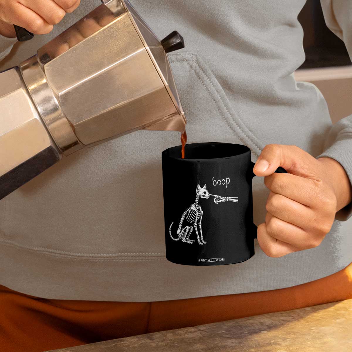 Boop Funny Cat Skeleton Hand Halloween Pet Graphic Coffee Mug
