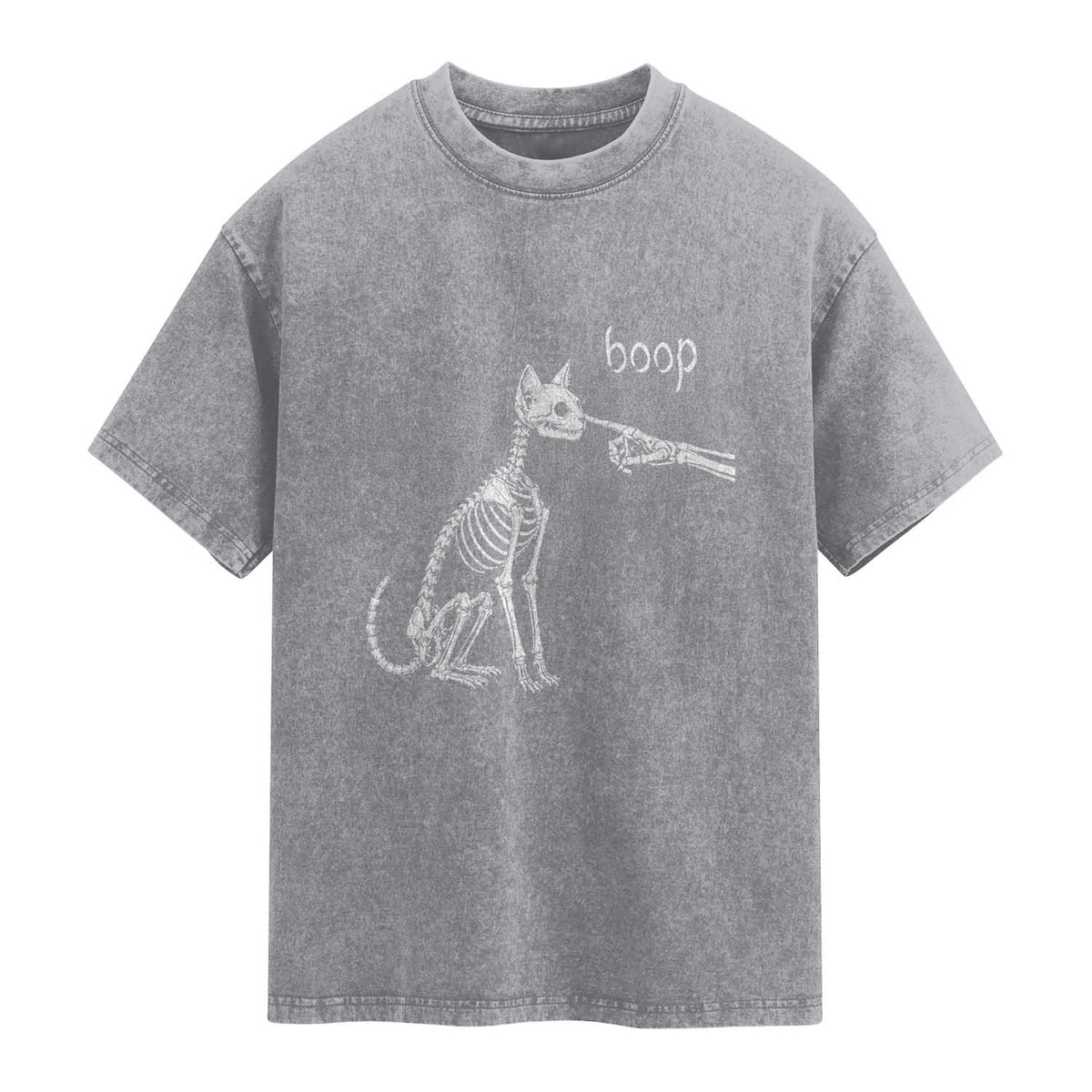 Boop Funny Cat Skeleton Hand Halloween Pet Graphic Washed Cotton T-Shirt