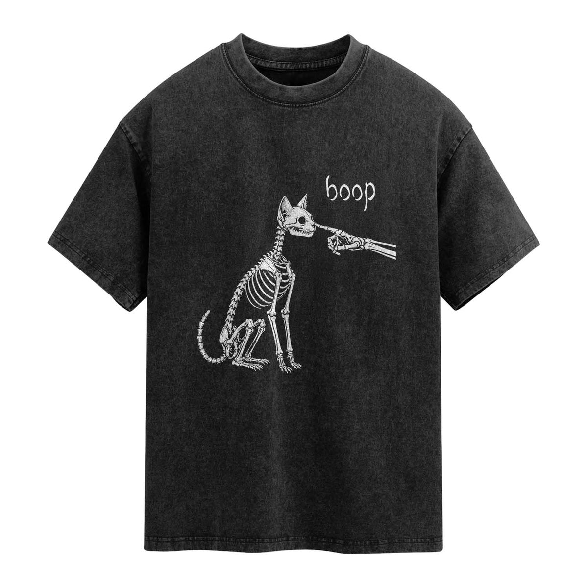 Boop Funny Cat Skeleton Hand Halloween Pet Graphic Washed Cotton T-Shirt