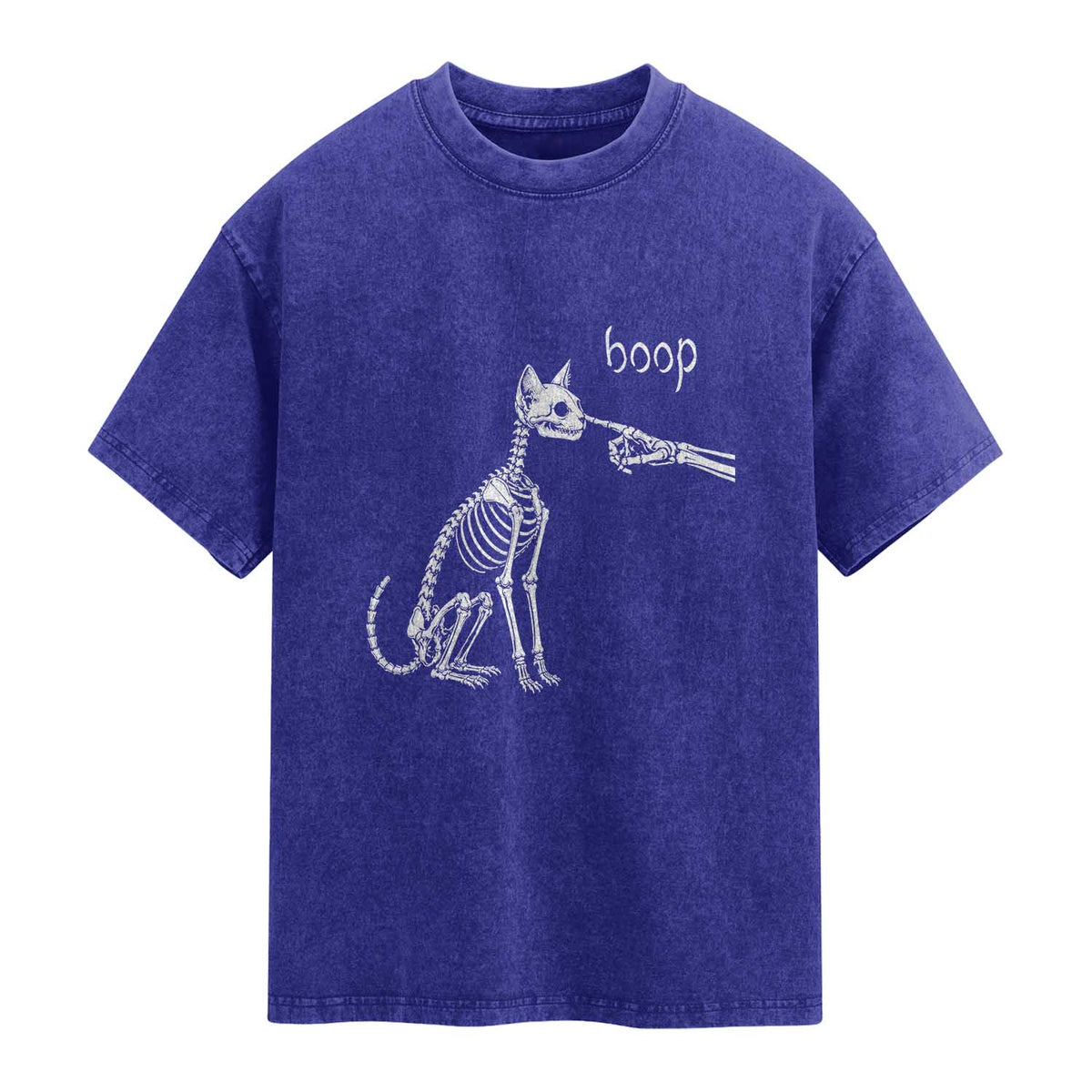 Boop Funny Cat Skeleton Hand Halloween Pet Graphic Washed Cotton T-Shirt