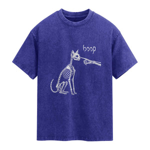 Boop Funny Cat Skeleton Hand Halloween Pet Graphic Washed Cotton T-Shirt