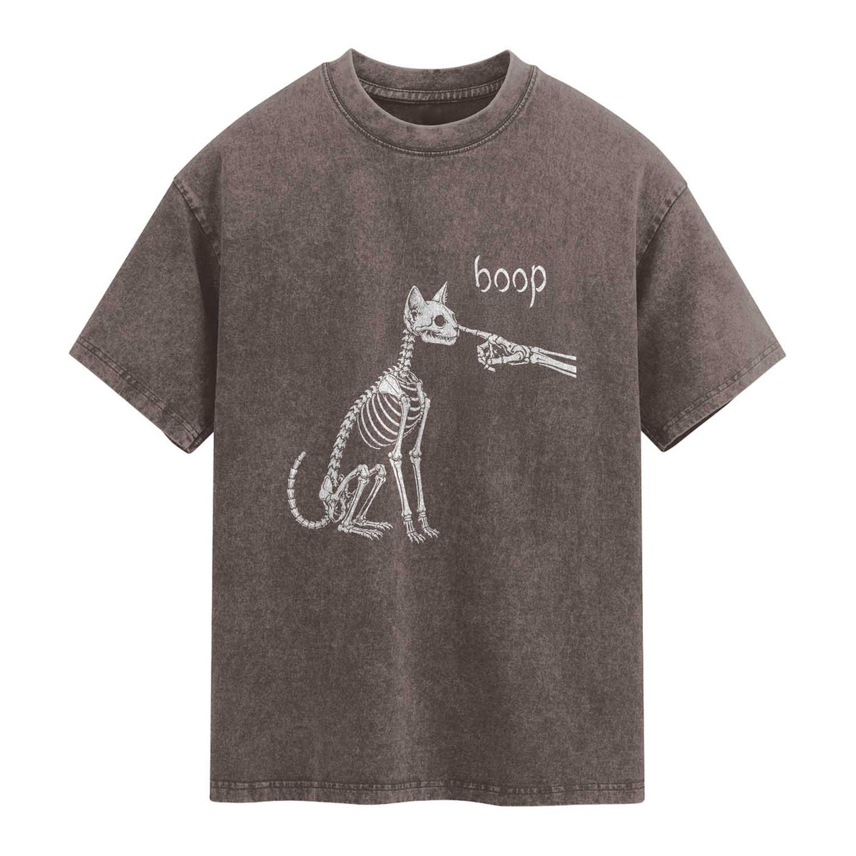 Boop Funny Cat Skeleton Hand Halloween Pet Graphic Washed Cotton T-Shirt