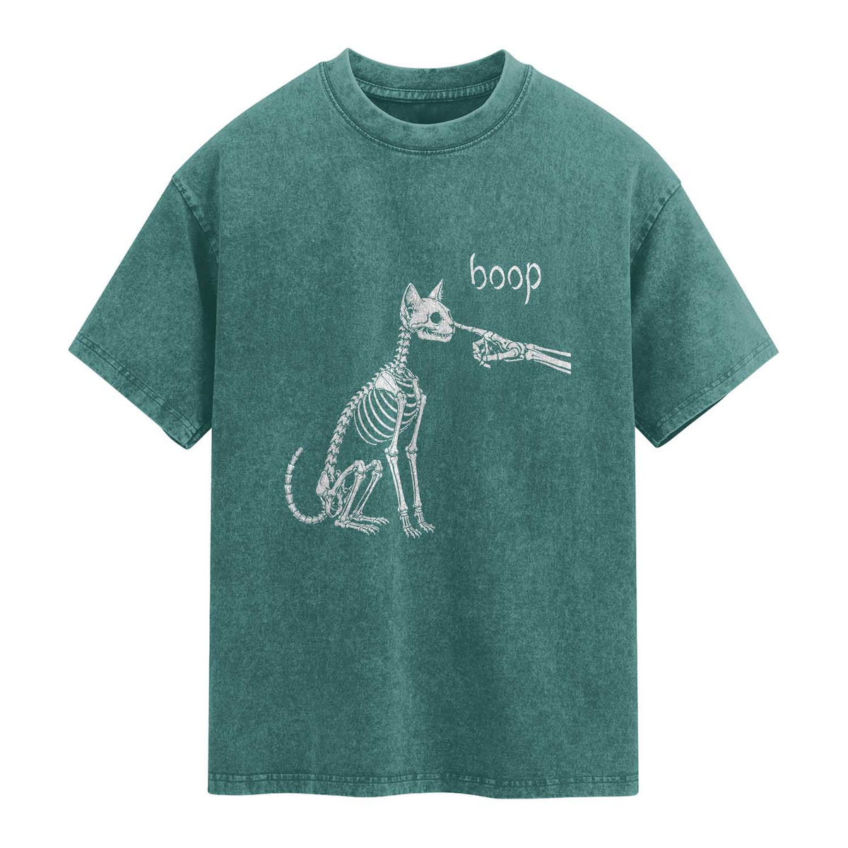 Boop Funny Cat Skeleton Hand Halloween Pet Graphic Washed Cotton T-Shirt
