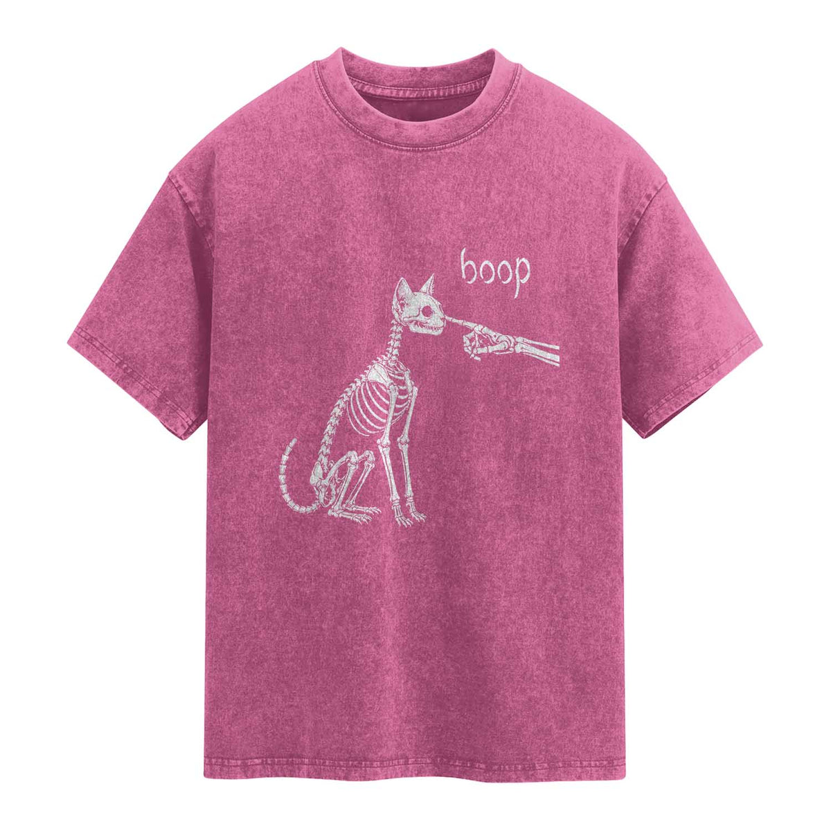 Boop Funny Cat Skeleton Hand Halloween Pet Graphic Washed Cotton T-Shirt