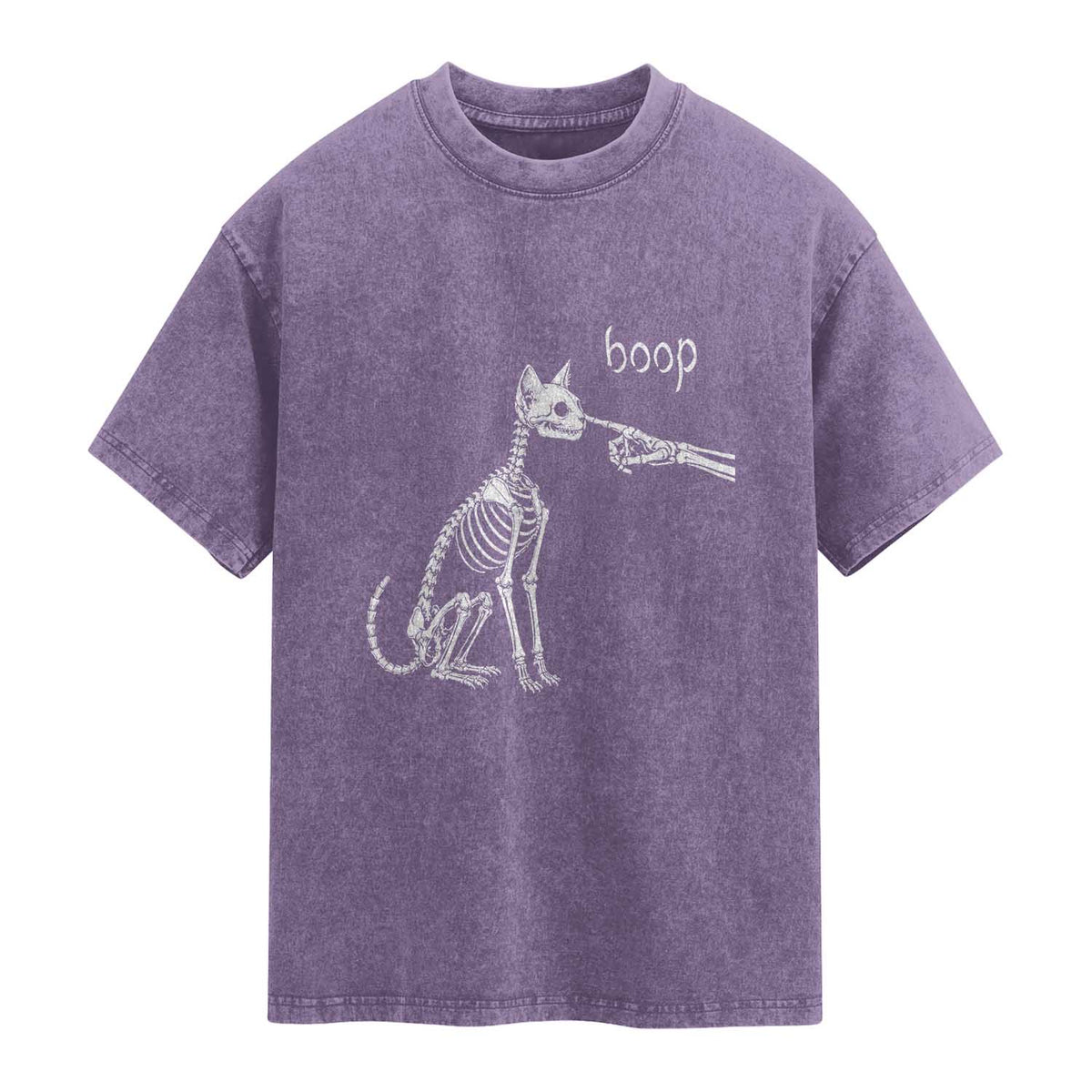 Boop Funny Cat Skeleton Hand Halloween Pet Graphic Washed Cotton T-Shirt