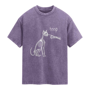 Boop Funny Cat Skeleton Hand Halloween Pet Graphic Washed Cotton T-Shirt