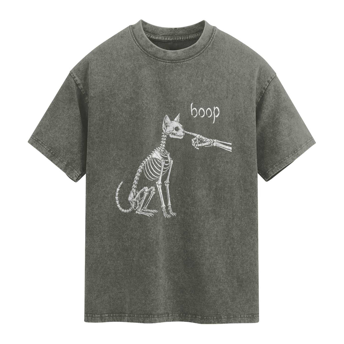Boop Funny Cat Skeleton Hand Halloween Pet Graphic Washed Cotton T-Shirt