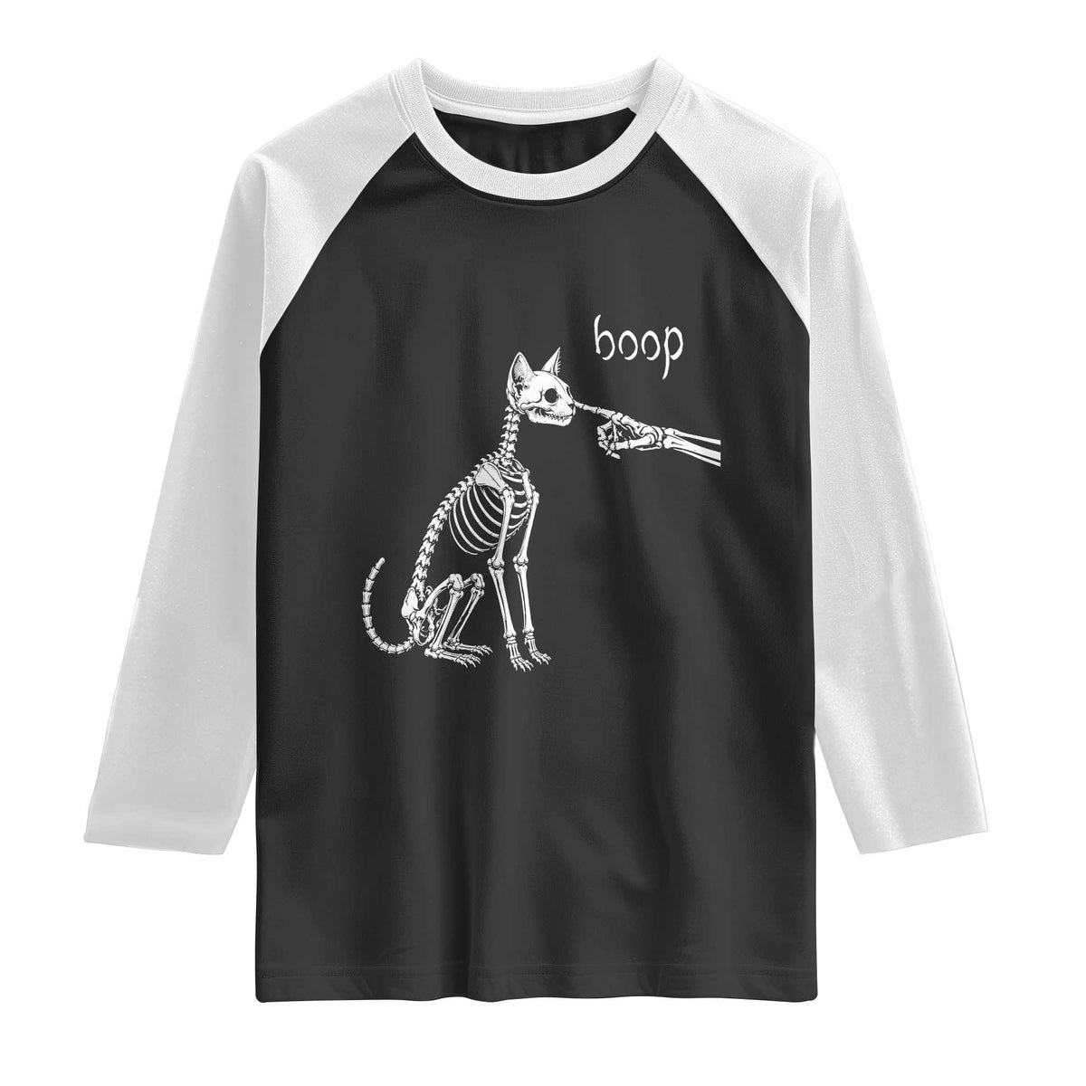 Boop Funny Cat Skeleton Hand Halloween Pet Graphic Raglan Shirt