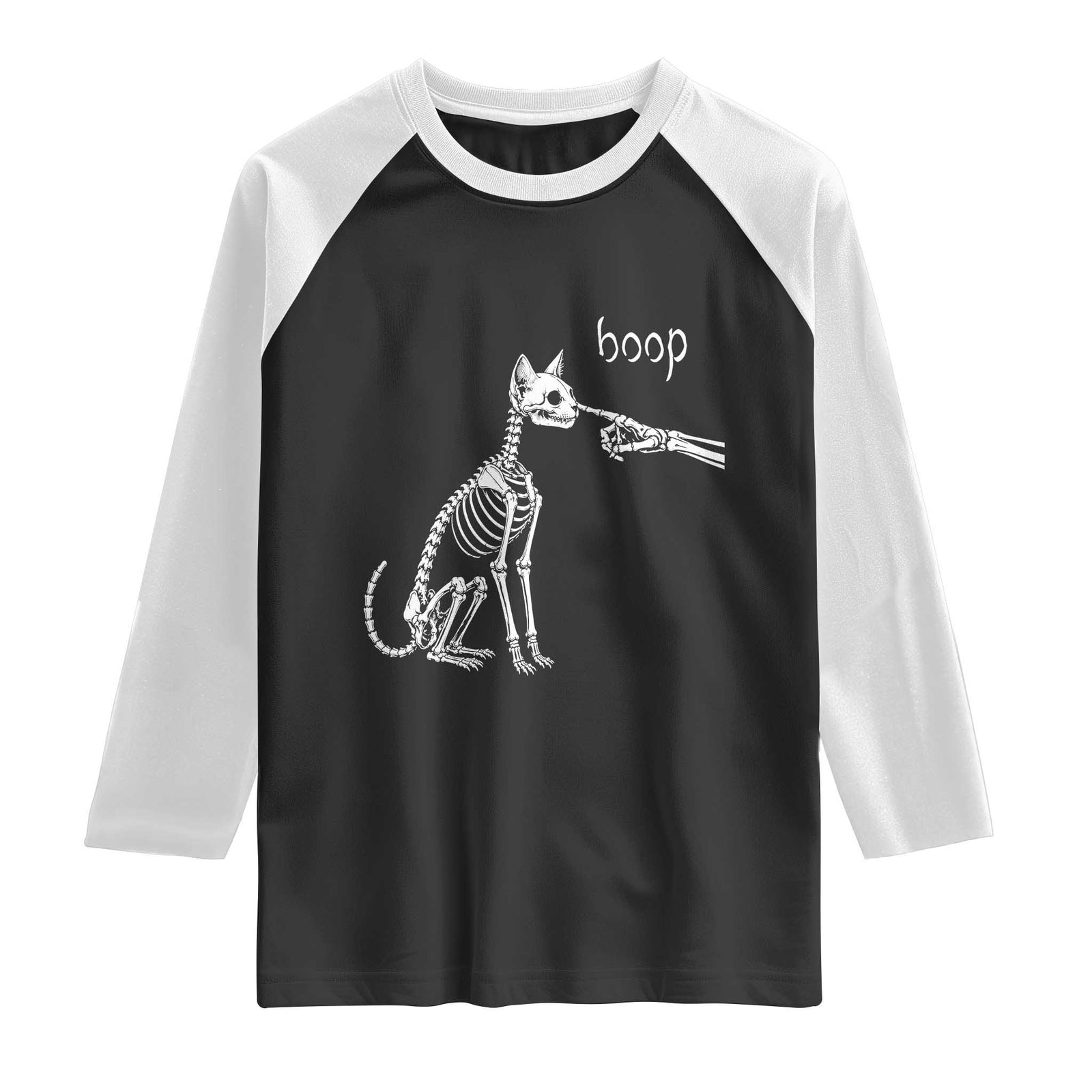 Boop Funny Cat Skeleton Hand Halloween Pet Graphic Raglan Shirt