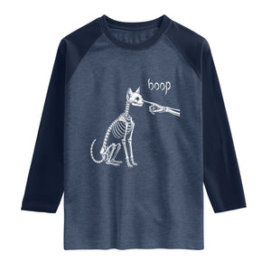 Boop Funny Cat Skeleton Hand Halloween Pet Graphic Raglan Shirt