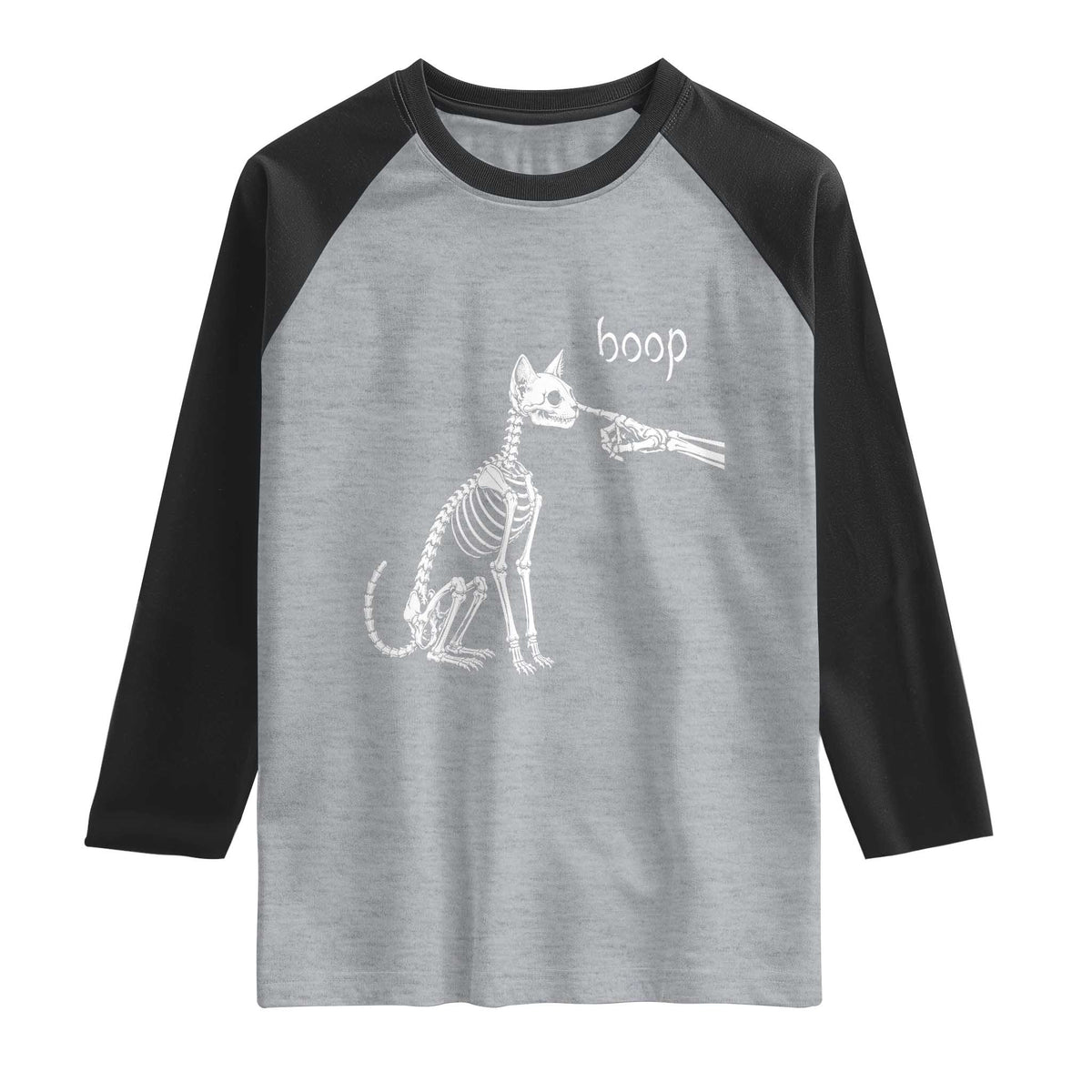 Boop Funny Cat Skeleton Hand Halloween Pet Graphic Raglan Shirt