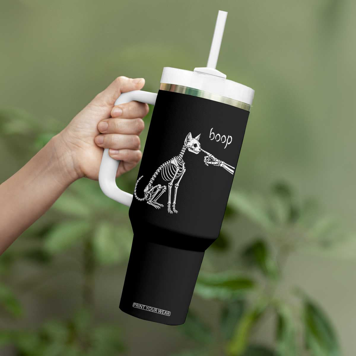 Boop Funny Cat Skeleton Hand Halloween Pet Graphic Tumbler With Handle
