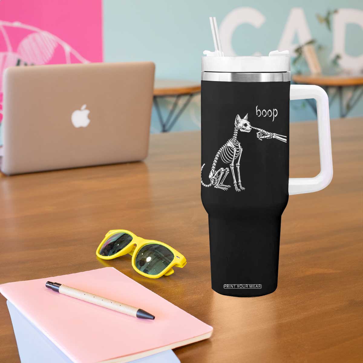 Boop Funny Cat Skeleton Hand Halloween Pet Graphic Tumbler With Handle