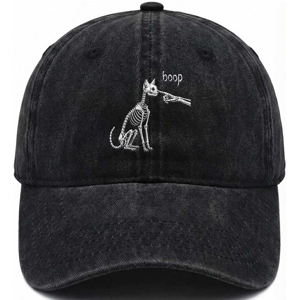 Boop Funny Cat Skeleton Hand Halloween Pet Graphic Washed Cotton Baseball Cap
