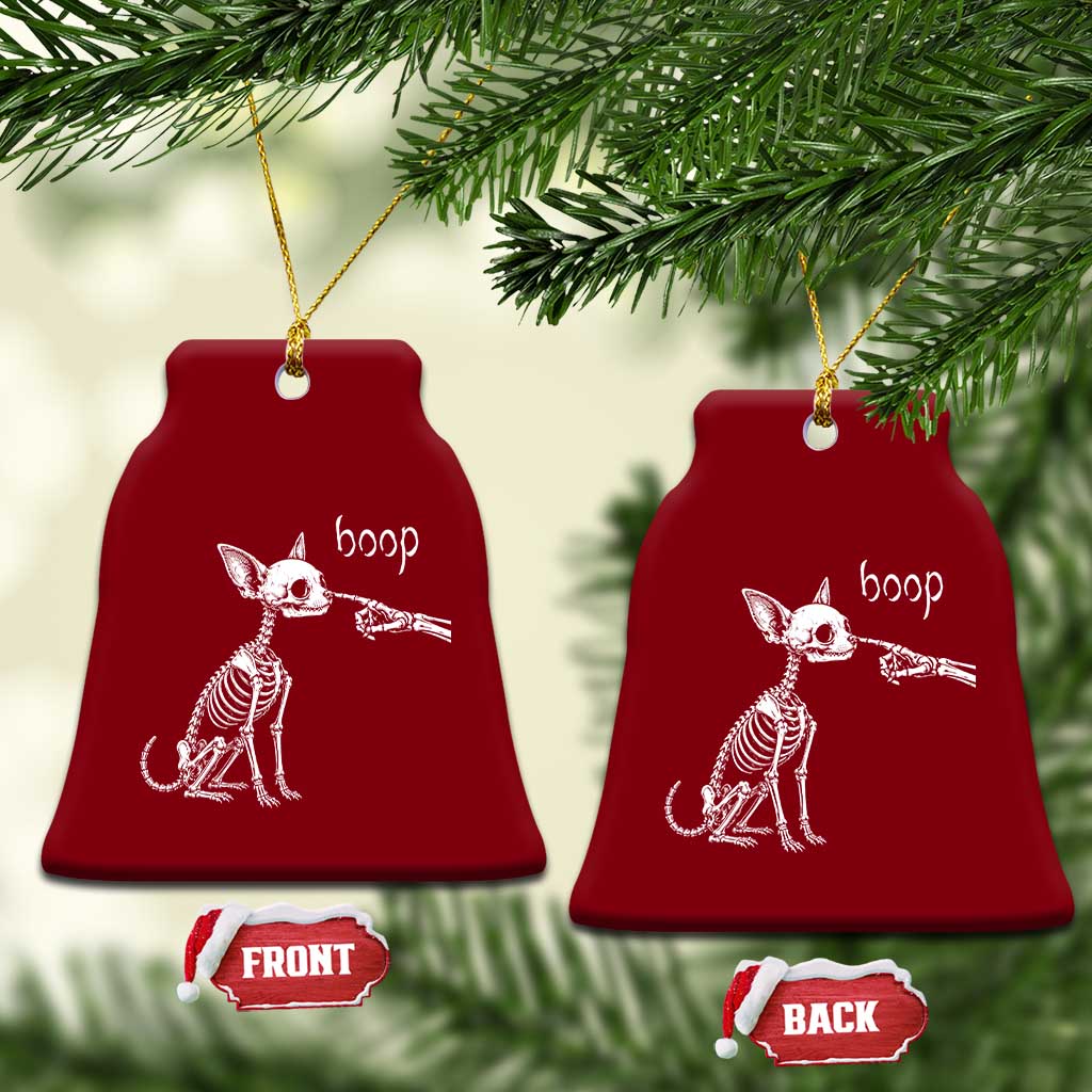 Boop Funny Chihuahua Dog Skeleton Hand Halloween Pet Graphic Ceramic Ornament