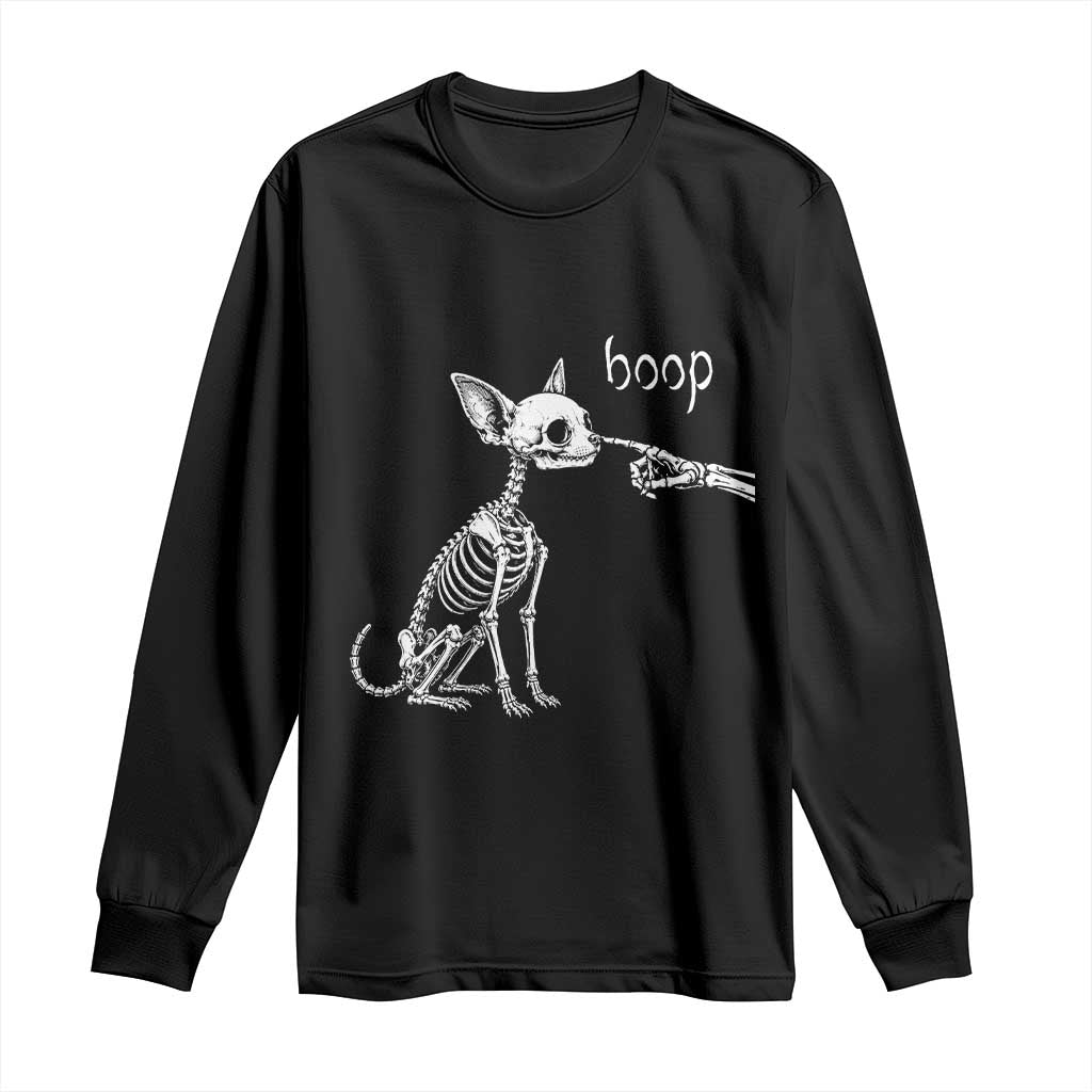 Boop Funny Chihuahua Dog Skeleton Hand Halloween Pet Graphic Long Sleeve Shirt