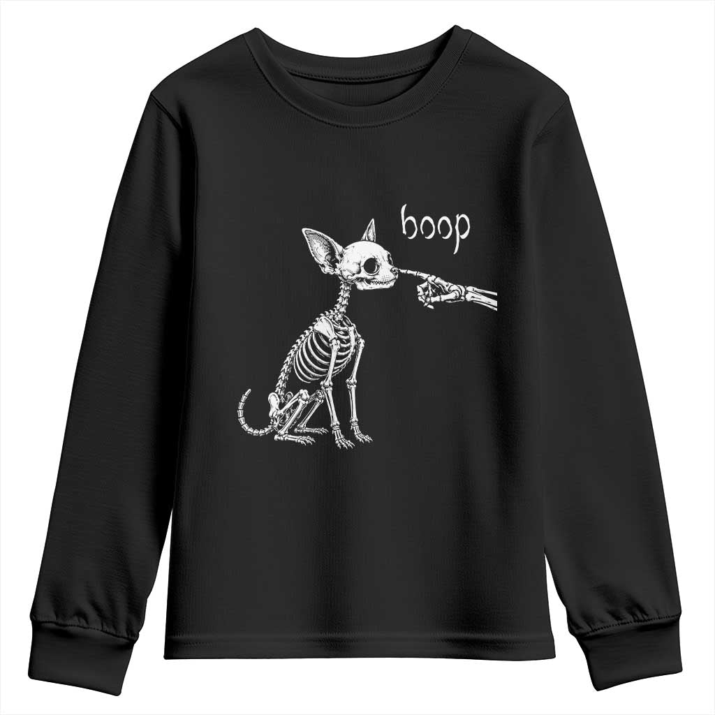 Boop Funny Chihuahua Dog Skeleton Hand Halloween Pet Graphic Youth Sweatshirt