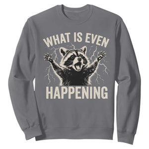 What Is Even Happening Funny Raccoon Sweatshirt Screaming Trash Panda Meme Storm TS11 Charcoal Print Your Wear