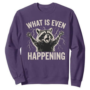 What Is Even Happening Funny Raccoon Sweatshirt Screaming Trash Panda Meme Storm TS11 Purple Print Your Wear