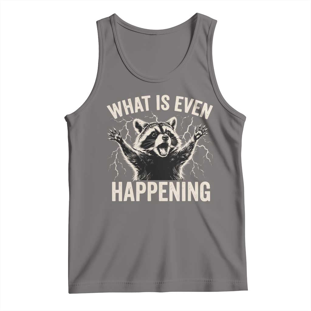 What Is Even Happening Funny Raccoon Tank Top Screaming Trash Panda Meme Storm TS11 Deep Heather Print Your Wear