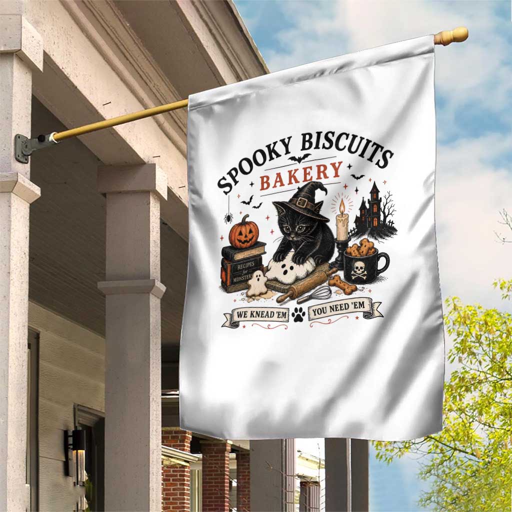 Funny Spooky Biscuits Bakery Cat Halloween Garden Flag We Knead Em You Need Em Pastry Kitten Lover