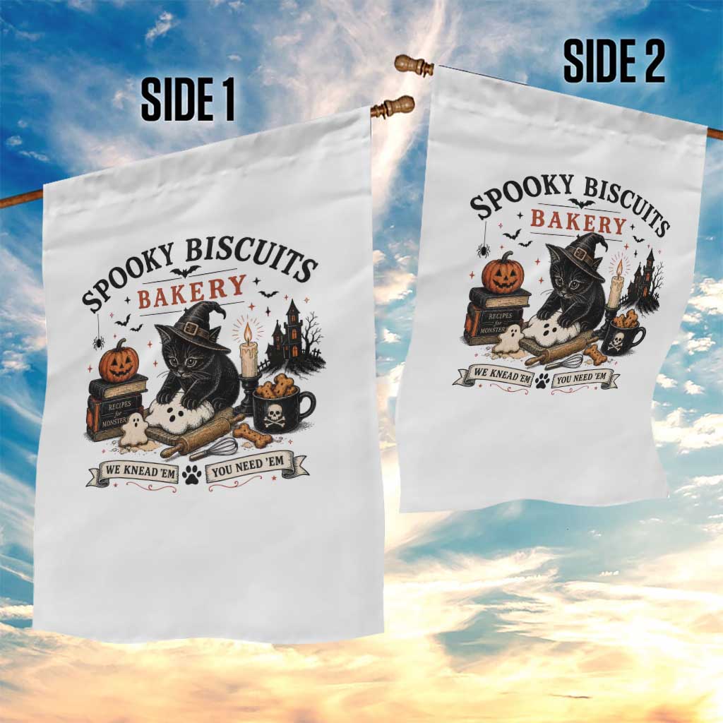 Funny Spooky Biscuits Bakery Cat Halloween Garden Flag We Knead Em You Need Em Pastry Kitten Lover