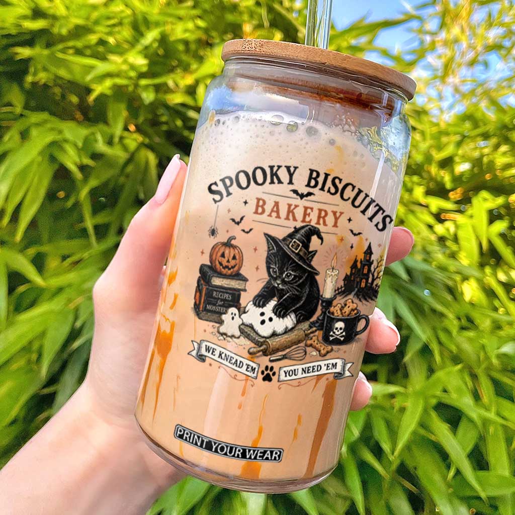 Funny Spooky Biscuits Bakery Cat Halloween Glass Can We Knead Em You Need Em Pastry Kitten Lover