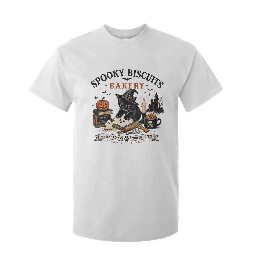 Funny Spooky Biscuits Bakery Cat Halloween T Shirt For Kid We Knead Em You Need Em Pastry Kitten Lover