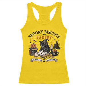 Funny Spooky Biscuits Bakery Cat Halloween Racerback Tank Top We Knead Em You Need Em Pastry Kitten Lover