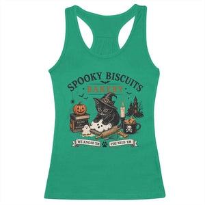Funny Spooky Biscuits Bakery Cat Halloween Racerback Tank Top We Knead Em You Need Em Pastry Kitten Lover