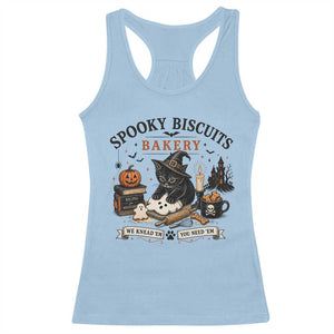 Funny Spooky Biscuits Bakery Cat Halloween Racerback Tank Top We Knead Em You Need Em Pastry Kitten Lover