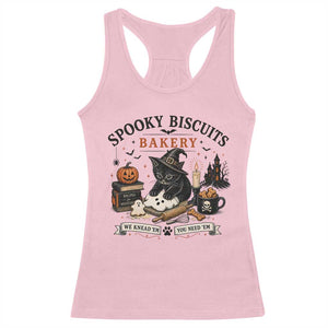 Funny Spooky Biscuits Bakery Cat Halloween Racerback Tank Top We Knead Em You Need Em Pastry Kitten Lover
