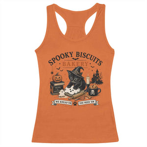 Funny Spooky Biscuits Bakery Cat Halloween Racerback Tank Top We Knead Em You Need Em Pastry Kitten Lover