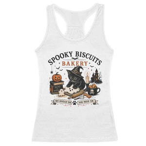 Funny Spooky Biscuits Bakery Cat Halloween Racerback Tank Top We Knead Em You Need Em Pastry Kitten Lover