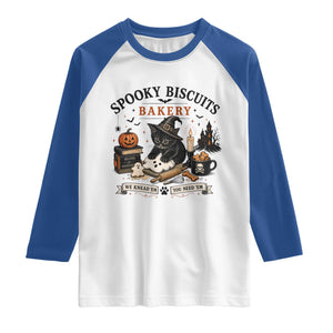Funny Spooky Biscuits Bakery Cat Halloween Raglan Shirt We Knead Em You Need Em Pastry Kitten Lover