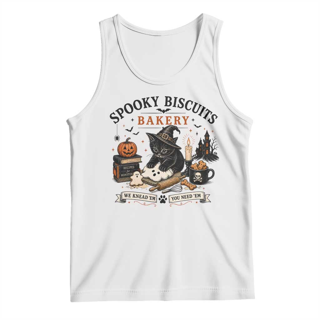 Funny Spooky Biscuits Bakery Cat Halloween Tank Top We Knead Em You Need Em Pastry Kitten Lover