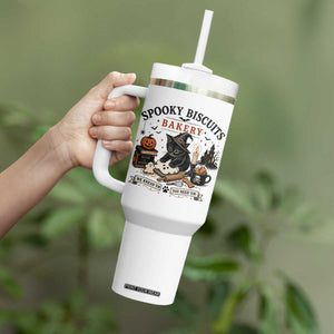 Funny Spooky Biscuits Bakery Cat Halloween Tumbler With Handle We Knead Em You Need Em Pastry Kitten Lover