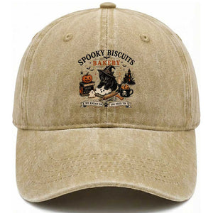 Funny Spooky Biscuits Bakery Cat Halloween Washed Cotton Baseball Cap We Knead Em You Need Em Pastry Kitten Lover