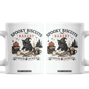 Funny Spooky Biscuits Bakery Cat Halloween Coffee Mug We Knead Em You Need Em Pastry Kitten Lover